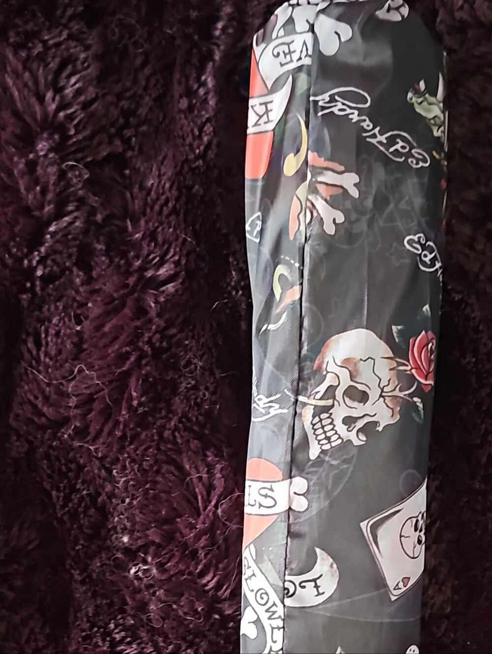 Ed Hardy Black Graphic Skull & Rose Umbrella